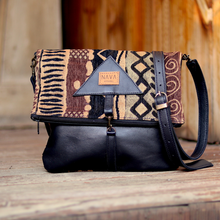 Load image into Gallery viewer, Fold Over Sling Bag - ‘Khoisan’ Black Leather
