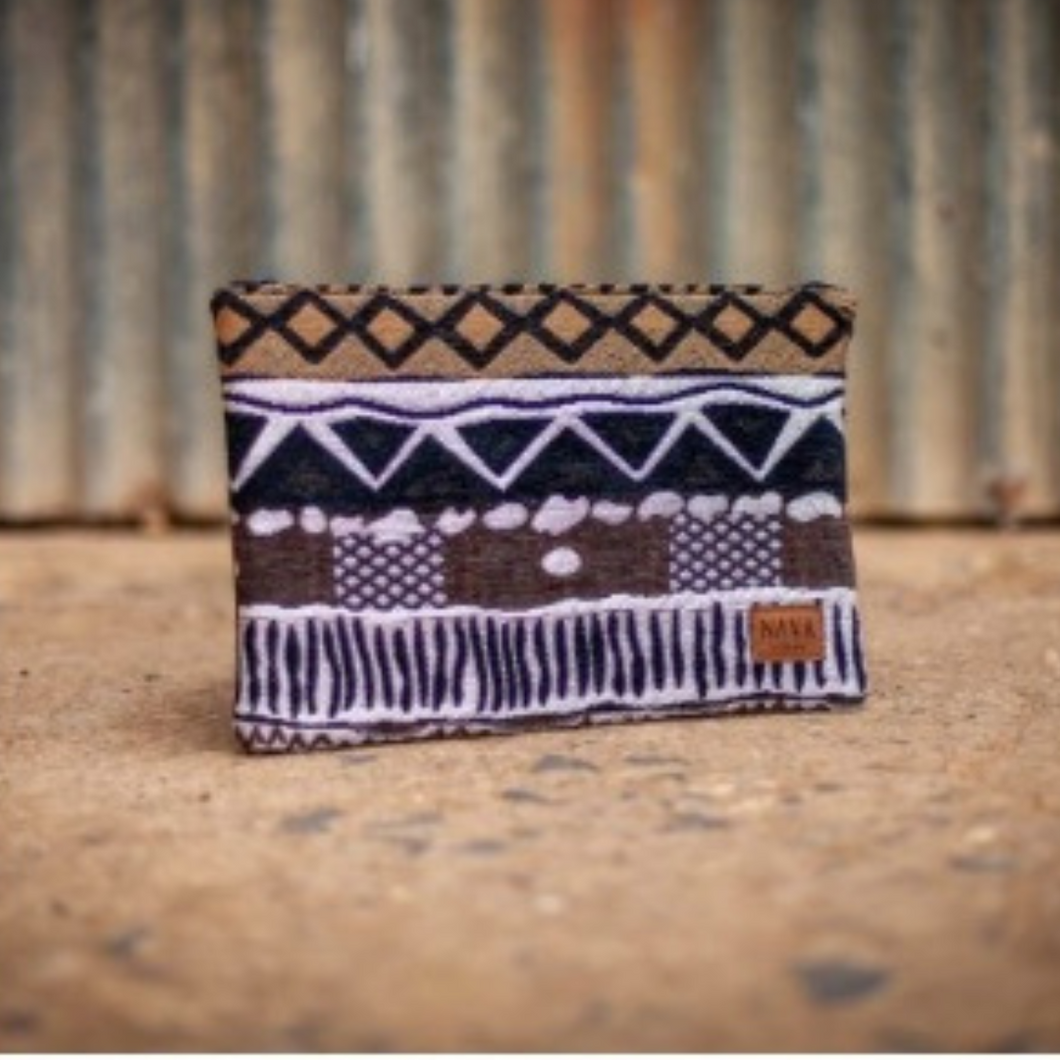 Laptop Case - 'Khoisan' Pattern / Black Leather